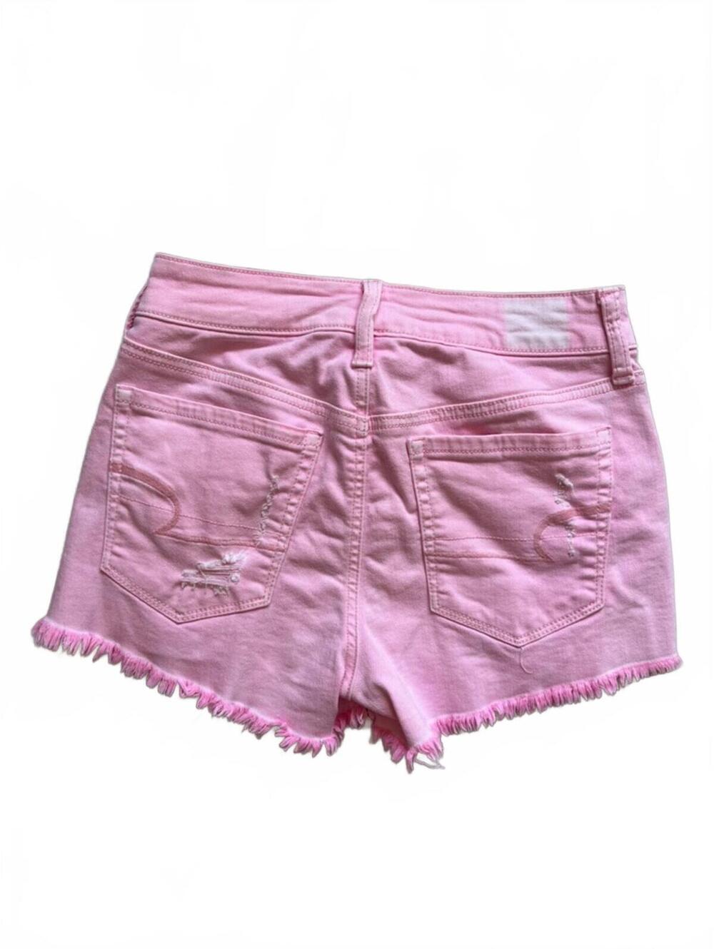 American‎ Eagle High Rise Pink Distressed Denim Shorts Size 2 Boho Indie - Picture 2 of 5